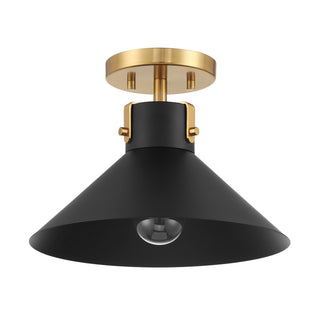 One Light Semi-Flush Mount in Matte Black and Natural Brass