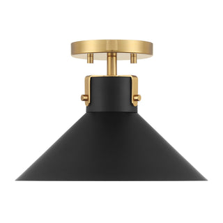 One Light Semi-Flush Mount in Matte Black and Natural Brass