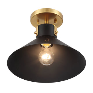 One Light Semi-Flush Mount in Matte Black and Natural Brass