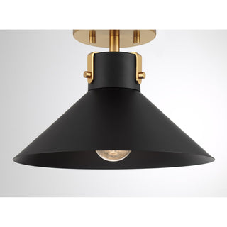 One Light Semi-Flush Mount in Matte Black and Natural Brass