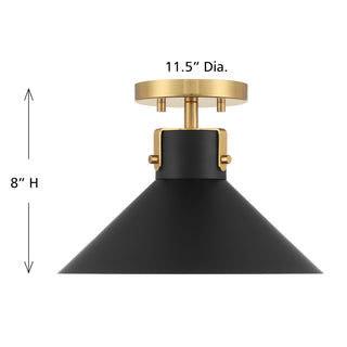 One Light Semi-Flush Mount in Matte Black and Natural Brass
