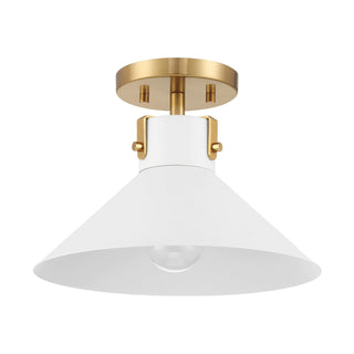 One Light Semi-Flush Mount in White and Natural Brass