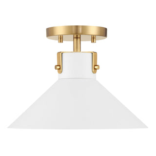 One Light Semi-Flush Mount in White and Natural Brass