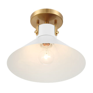 One Light Semi-Flush Mount in White and Natural Brass