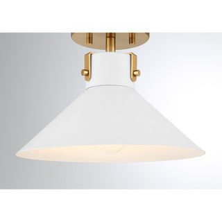One Light Semi-Flush Mount in White and Natural Brass