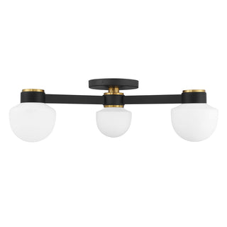 Three Light Semi-Flush Mount in Matte Black and Natural Brass