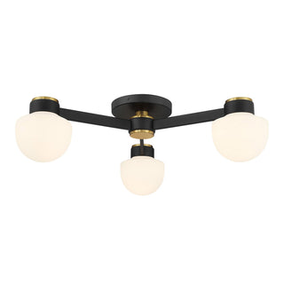 Three Light Semi-Flush Mount in Matte Black and Natural Brass