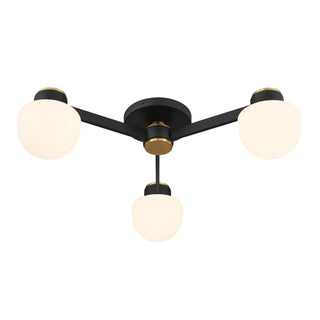 Three Light Semi-Flush Mount in Matte Black and Natural Brass