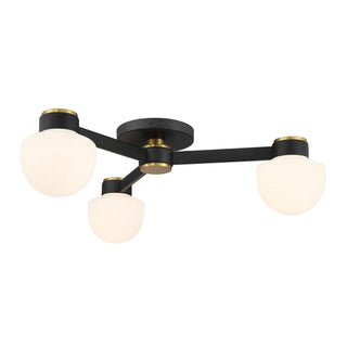 Three Light Semi-Flush Mount in Matte Black and Natural Brass