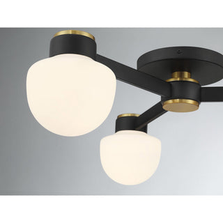 Three Light Semi-Flush Mount in Matte Black and Natural Brass