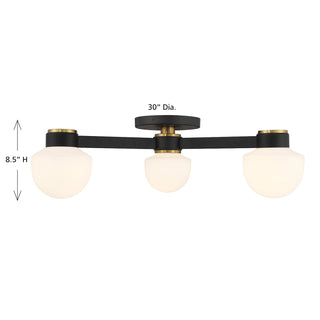 Three Light Semi-Flush Mount in Matte Black and Natural Brass
