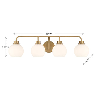 Four Light Bathroom Vanity in Natural Brass