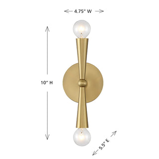 Two Light Wall Sconce in Natural Brass