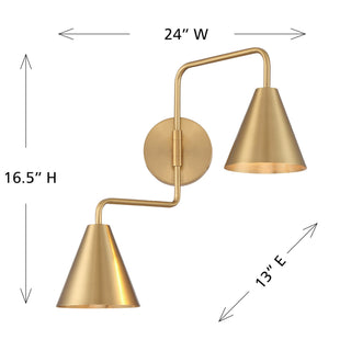 Two Light Wall Sconce in Natural Brass