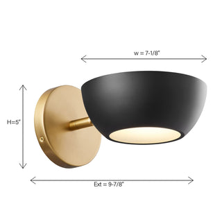 One Light Wall Sconce in Matte Black and Natural Brass