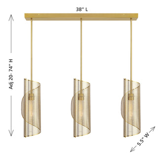 Hillbourne Three Light Linear Chandelier in Warm Brass