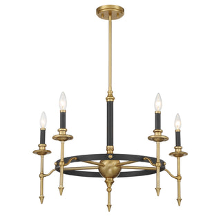 Consulate Five Light Chandelier in Matte Black and Warm Brass