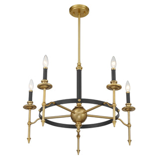 Consulate Five Light Chandelier in Matte Black and Warm Brass
