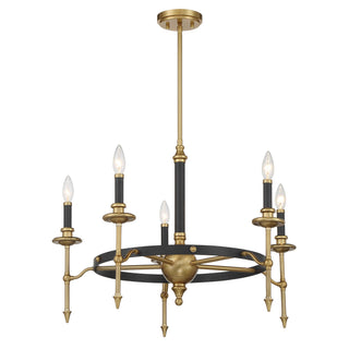 Consulate Five Light Chandelier in Matte Black and Warm Brass