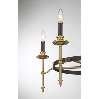 Consulate Five Light Chandelier in Matte Black and Warm Brass