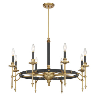 Consulate Eight Light Chandelier in Matte Black and Warm Brass
