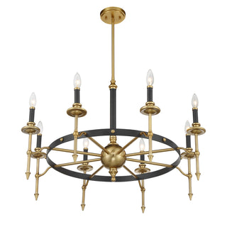 Consulate Eight Light Chandelier in Matte Black and Warm Brass