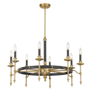 Consulate Eight Light Chandelier in Matte Black and Warm Brass