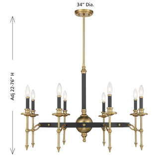 Consulate Eight Light Chandelier in Matte Black and Warm Brass