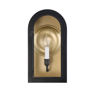 Grotto One Light Outdoor Wall Lantern in Matte Black with Vintage Gold