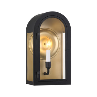 Grotto One Light Outdoor Wall Lantern in Matte Black with Vintage Gold