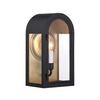 Grotto One Light Outdoor Wall Lantern in Matte Black with Vintage Gold
