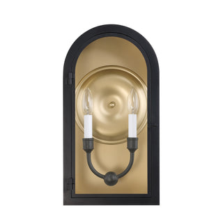 Grotto Two Light Outdoor Wall Lantern in Matte Black with Vintage Gold