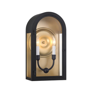 Grotto Two Light Outdoor Wall Lantern in Matte Black with Vintage Gold