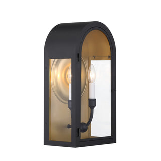 Grotto Two Light Outdoor Wall Lantern in Matte Black with Vintage Gold