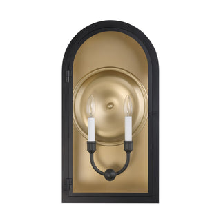 Grotto Two Light Outdoor Wall Lantern in Matte Black with Vintage Gold