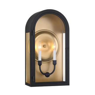 Grotto Two Light Outdoor Wall Lantern in Matte Black with Vintage Gold