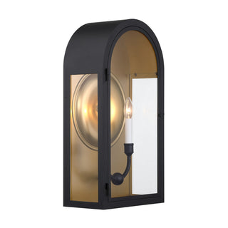 Grotto Two Light Outdoor Wall Lantern in Matte Black with Vintage Gold