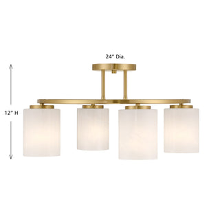 Herron Four Light Semi-Flush Mount in Warm Brass