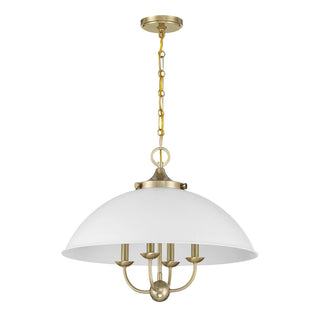 Monterey Four Light Pendant in White and Warm Brass