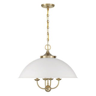 Monterey Four Light Pendant in White and Warm Brass