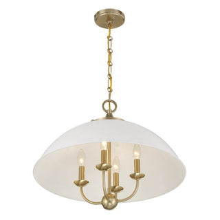 Monterey Four Light Pendant in White and Warm Brass