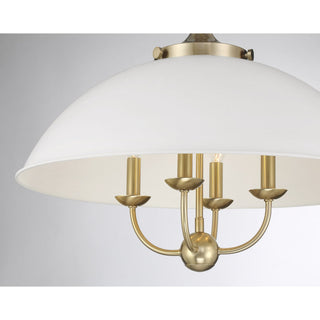 Monterey Four Light Pendant in White and Warm Brass