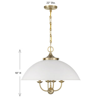 Monterey Four Light Pendant in White and Warm Brass