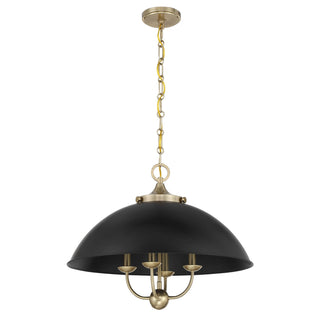 Monterey Four Light Pendant in Matte Black and Warm Brass