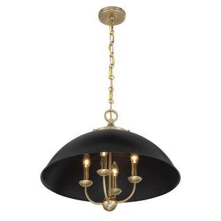 Monterey Four Light Pendant in Matte Black and Warm Brass