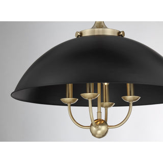 Monterey Four Light Pendant in Matte Black and Warm Brass