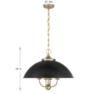 Monterey Four Light Pendant in Matte Black and Warm Brass