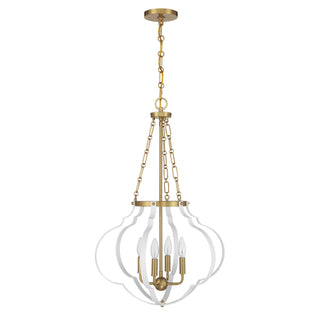 Mercer Four Light Pendant in White and Warm Brass