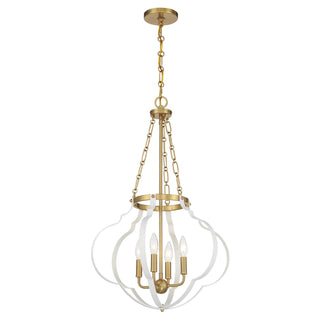 Mercer Four Light Pendant in White and Warm Brass