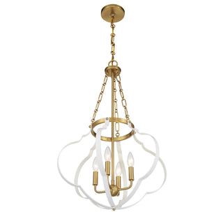 Mercer Four Light Pendant in White and Warm Brass